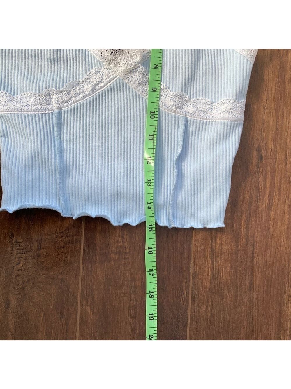 2/$10 Divided Light Blue with Off-White Lace Trim Cropped Tank Size XS - Picture 11 of 11